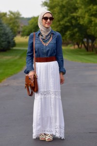 A Day In The Lalz; Fashion Blog; Modesty; Style; White Skirt; Denim Shirt; Bauble Bar; Banana Republic; Anthro; Summer Style