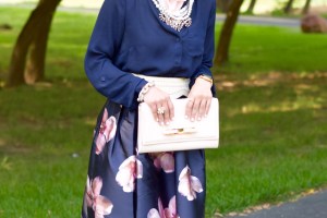 A Day In The Lalz; Chicwish; Peach Blossom Midi Skirt; Modesty; Fashion; Summer; Pink and Navy; Hijab; BaubleBar