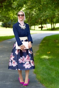 A Day In The Lalz; Chicwish; Peach Blossom Midi Skirt; Modesty; Fashion; Summer; Pink and Navy; Hijab; BaubleBar