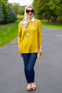 A Day In The Lalz; Chartreuse; Fashion; Modesty; Fashion Blog; Fall Beauty; Fall Trends; Fashion Style; Fashion Trends; Fall Fashion; Transition to Fall; H&M; Prada Sunglasses; Haute Hijab; Rebecca Minkoff Bag; Kendra Scott Necklace; J. Crew Flats