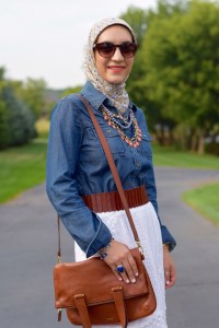 A Day In The Lalz; Fashion Blog; Modesty; Style; White Skirt; Denim Shirt; Bauble Bar; Banana Republic; Anthro; Summer Style