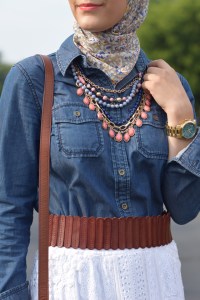 A Day In The Lalz; Fashion Blog; Modesty; Style; White Skirt; Denim Shirt; Bauble Bar; Banana Republic; Anthro; Summer Style