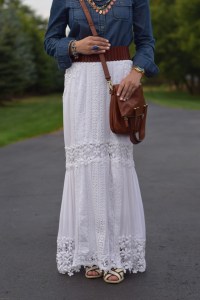 A Day In The Lalz; Fashion Blog; Modesty; Style; White Skirt; Denim Shirt; Bauble Bar; Banana Republic; Anthro; Summer Style