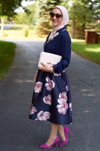 A Day In The Lalz; Chicwish; Peach Blossom Midi Skirt; Modesty; Fashion; Summer; Pink and Navy; Hijab; BaubleBar