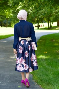 A Day In The Lalz; Chicwish; Peach Blossom Midi Skirt; Modesty; Fashion; Summer; Pink and Navy; Hijab; BaubleBar