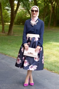 A Day In The Lalz; Chicwish; Peach Blossom Midi Skirt; Modesty; Fashion; Summer; Pink and Navy; Hijab; BaubleBar