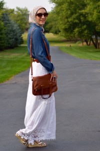 A Day In The Lalz; Fashion Blog; Modesty; Style; White Skirt; Denim Shirt; Bauble Bar; Banana Republic; Anthro; Summer Style