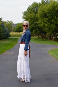 A Day In The Lalz; Fashion Blog; Modesty; Style; White Skirt; Denim Shirt; Bauble Bar; Banana Republic; Anthro; Summer Style
