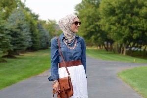 A Day In The Lalz; Fashion Blog; Modesty; Style; White Skirt; Denim Shirt; Bauble Bar; Banana Republic; Anthro; Summer Style