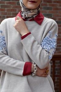 A Day In The Lalz; Autumn Rust; Fall Sweater; Jeweled Sweater; Floral Embellished; J. Crew; Nordstrom Rack Blouse; Booties; Prada Sunglasses: Haute Hijab; Fashion Blog; Modesty; Layers