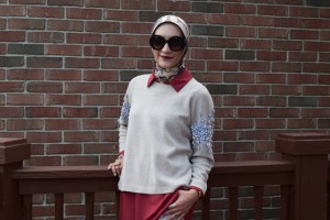 A Day In The Lalz; Autumn Rust; Fall Sweater; Jeweled Sweater; Floral Embellished; J. Crew; Nordstrom Rack Blouse; Booties; Prada Sunglasses: Haute Hijab; Fashion Blog; Modesty; Layers