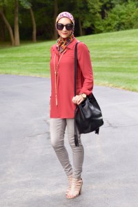 Fashion; Modesty; Fashion Blog;; Fall Trends; Fashion Style; Fashion Trends; Fall Fashion; Rust; Booties; Karen Walker Super Duper; Bucket Bag; Bauble Bar Necklace; NARS Audrey Lipstick; Booties; Grey Denim