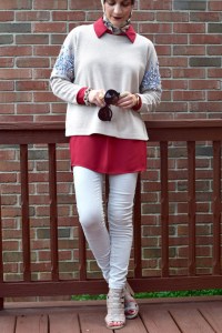 A Day In The Lalz; Autumn Rust; Fall Sweater; Jeweled Sweater; Floral Embellished; J. Crew; Nordstrom Rack Blouse; Booties; Prada Sunglasses: Haute Hijab; Fashion Blog; Modesty; Layers