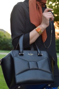 A Day In The Lalz; J. Crew Vintage Scarf Print Pant; Fall Fashion; Hijab Style; Fashion Blogger; Karen Walker Super Dupe; Kate Spade Beau Bag; 