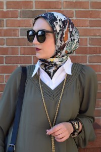 A Day In The Lalz; Olive x Black; Bucket Bag; Karen Walker Super Dupe; Jackson Pollock Scarf; Bauble Bar Iced Lariat Pendant; Fall Fashion; Style; Fashion Blog; Modest Style; Hijabi