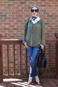 A Day In The Lalz; Olive x Black; Bucket Bag; Karen Walker Super Dupe; Jackson Pollock Scarf; Bauble Bar Iced Lariat Pendant; Fall Fashion; Style; Fashion Blog; Modest Style