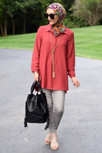 Fashion; Modesty; Fashion Blog;; Fall Trends; Fashion Style; Fashion Trends; Fall Fashion; Rust; Booties; Karen Walker Super Duper; Bucket Bag; Bauble Bar Necklace; NARS Audrey Lipstick; Booties; Grey Denim