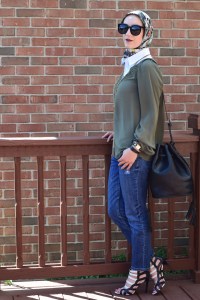 A Day In The Lalz; Olive x Black; Bucket Bag; Karen Walker Super Dupe; Jackson Pollock Scarf; Bauble Bar Iced Lariat Pendant; Fall Fashion; Style; Fashion Blog; Modest Style; Hijabi