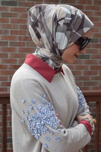 A Day In The Lalz; Autumn Rust; Fall Sweater; Jeweled Sweater; Floral Embellished; J. Crew; Nordstrom Rack Blouse; Booties; Prada Sunglasses: Haute Hijab; Fashion Blog; Modesty; Layers