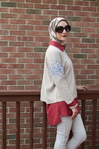 A Day In The Lalz; Autumn Rust; Fall Sweater; Jeweled Sweater; Floral Embellished; J. Crew; Nordstrom Rack Blouse; Booties; Prada Sunglasses: Haute Hijab; Fashion Blog; Modesty; Layers