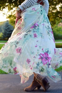 A Day In The Lalz; Sweater and Maxi Skirt; Fall Fashion; Chicwish Floral and Frill Maxi Skirt; Anthropologie Crop Sweater; Booties; Fall Style; Modest Fashion; Fashion Blog