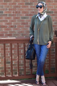A Day In The Lalz; Olive x Black; Bucket Bag; Karen Walker Super Dupe; Jackson Pollock Scarf; Bauble Bar Iced Lariat Pendant; Fall Fashion; Style; Fashion Blog; Modest Style; Hijabi