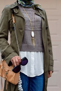 A Day In The Lalz; Fashion Blog; Fall Trends; Fashion Style; Fashion Trends; Fall Fashion; Olive Trench Coat; Boyfriend Jeans; Karen Walker Super Duper; Sweater; Kendra Scott Necklace