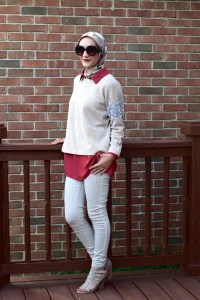 A Day In The Lalz; Autumn Rust; Fall Sweater; Jeweled Sweater; Floral Embellished; J. Crew; Nordstrom Rack Blouse; Booties; Prada Sunglasses: Haute Hijab; Fashion Blog; Modesty; Layers