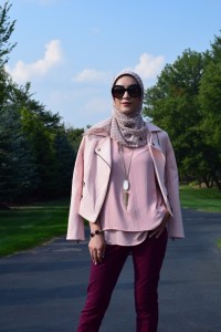 A Day In The Lalz; Banana Republic Sloan Pants; Bana Republic Multi-Zip Moto Jacket; Blush; Fashion; Modesty; Fashion Blog; Fall Beauty; Fall Trends; Fashion Style; Fashion Trends; Fall Fashion; Burgundy & Blush; Hijab; Modesty