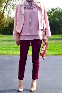 A Day In The Lalz; Banana Republic Sloan Pants; Bana Republic Multi-Zip Moto Jacket; Blush; Fashion; Modesty; Fashion Blog; Fall Beauty; Fall Trends; Fashion Style; Fashion Trends; Fall Fashion; Burgundy & Blush; Hijab; Modesty