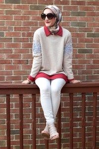 A Day In The Lalz; Autumn Rust; Fall Sweater; Jeweled Sweater; Floral Embellished; J. Crew; Nordstrom Rack Blouse; Booties; Prada Sunglasses: Haute Hijab; Fashion Blog; Modesty; Layers