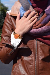 A Day In The Lalz; Fall Style; Blanket Scarf; Leather Jacket; Cognac; Prada Sunglasses; Fashion Blog; Modesty; Hijabi Fashion; Orange Clutch