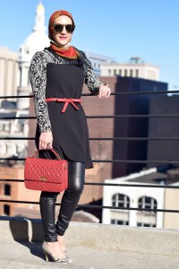 A Day In The Lalz; Lace Sleeve Tunic; Modest Lily; Fall Style; Black and Red; Karen Walker Sunglasses; Leather leggings; Hijab; Modest Fashion; Hijabi Fashion Blogger;