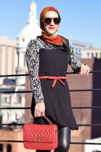 A Day In The Lalz; Lace Sleeve Tunic; Modest Lily; Fall Style; Black and Red; Karen Walker Sunglasses; Leather leggings; Hijab; Modest Fashion; Hijabi Fashion Blogger;