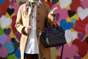 A Day In The Lalz; Fashion Blogger; Camel Wool Coat; J. Crew Coat; Leather Leggings; NYC; Heart Wall; BaubleBar Cornicello Pendant; Karen Walker Special Fit Harvest Sunglasses; Kate Spade Black Beau Bag; Modesty; Haute Hijab Scarf; Streetstyle fashion