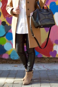 A Day In The Lalz; Fashion Blogger; Camel Wool Coat; J. Crew Coat; Leather Leggings; NYC; Heart Wall; BaubleBar Cornicello Pendant; Karen Walker Special Fit Harvest Sunglasses; Kate Spade Black Beau Bag; Modesty; Haute Hijab Scarf; Streetstyle fashion