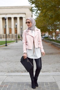 A Day In The Lalz; Fashion Blog; Modest Fashion; Fall Style; Veilure Coutoure; Hijab; Hijabi Fashion Blogger; Pastel medley wrap; Leather leggings; GiGi NY Clutch; Stila All Day Liquid Lipstick; Nordstrom Black Booties