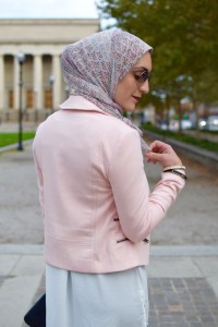 A Day In The Lalz; Fashion Blog; Modest Fashion; Fall Style; Veilure Coutoure; Hijab; Hijabi Fashion Blogger; Pastel medley wrap; Leather leggings; GiGi NY Clutch; Stila All Day Liquid Lipstick; Nordstrom Black Booties