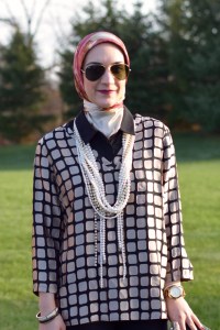 A Day In The Lalz; Fashion Blogger; Modest Fashion; Modest Style; Holiday Party Look; Gold and Black; Bauble Bar Chain Kimmy Strands; Pearl Necklace; Hijab Fashion