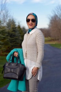 A Day In The Lalz; Winter Look; J. Crew DOUBLE-CLOTH LADY DAY COAT WITH THINSULATE; Color Coat; Layers; Anthropologie Sweater; Kate Spade Beau Bag; Hijab Fashion; Modest Style; Kendra Scott Necklace; Black Booties; Fashion Blogger;