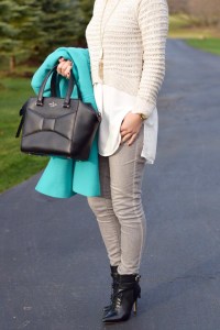 A Day In The Lalz; Winter Look; J. Crew DOUBLE-CLOTH LADY DAY COAT WITH THINSULATE; Color Coat; Layers; Anthropologie Sweater; Kate Spade Beau Bag; Hijab Fashion; Modest Style; Kendra Scott Necklace; Black Booties; Fashion Blogger;