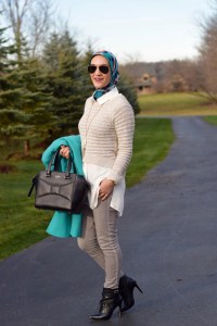 A Day In The Lalz; Winter Look; J. Crew DOUBLE-CLOTH LADY DAY COAT WITH THINSULATE; Color Coat; Layers; Anthropologie Sweater; Kate Spade Beau Bag; Hijab Fashion; Modest Style; Kendra Scott Necklace; Black Booties; Fashion Blogger;