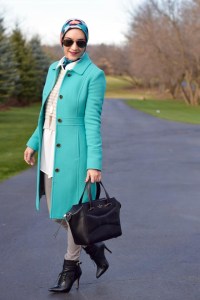 A Day In The Lalz; Winter Look; J. Crew DOUBLE-CLOTH LADY DAY COAT WITH THINSULATE; Color Coat; Layers; Anthropologie Sweater; Kate Spade Beau Bag; Hijab Fashion; Modest Style; Kendra Scott Necklace; Black Booties; Fashion Blogger;