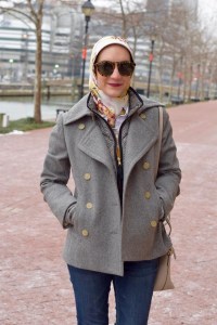 A Day In The Lalz; Fashion Blogger; J. Crew Wool Peacoat; J. Crew Quilted Puffer Vest; Haute Hijab; Bauble Bar Necklace; Tory Burch Riding Boot; Stila Aria Liquid Lipstick; Kate Spade cedar street maise; Snow Day Look; Winter Fashion; Modest Fashion; Hijabi; Karen Walker Fit Harvest Sunglasses