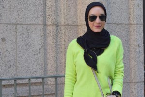 A Day In The Lalz; Fashion Blogger; Neon Sweater; J. Crew Holly Sweater; Leather legging; Winter Neon Look; Hijabi; Vela Zipper Edge Scarf; Kate Spade cedar street maise; Modest Fashion