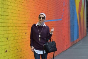 A Day In The Lalz; Anthropologie Jura Funnelneck Pullover; Winter Style; DUMBO Rainbow Wall; Brooklyn; Streetstyle; Hijabi Fashion; Modest Fashion; Fashion Blogger; Haute Hijab; Kendra Scott Necklace; Kate Spade Beau Bag