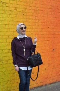 A Day In The Lalz; Anthropologie Jura Funnelneck Pullover; Winter Style; DUMBO Rainbow Wall; Brooklyn; Streetstyle; Hijabi Fashion; Modest Fashion; Fashion Blogger; Haute Hijab; Kendra Scott Necklace; Kate Spade Beau Bag