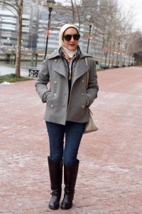 A Day In The Lalz; Fashion Blogger; J. Crew Wool Peacoat; J. Crew Quilted Puffer Vest; Haute Hijab; Bauble Bar Necklace; Tory Burch Riding Boot; Stila Aria Liquid Lipstick; Kate Spade cedar street maise; Snow Day Look; Winter Fashion; Modest Fashion; Hijabi; Karen Walker Fit Harvest Sunglasses