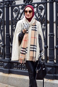 A Day In The Lalz; Winter Cape Style; How to Style a Cape; Modest Fashion; Fashion Blogger; NYC; Streetstyle; Burberry Scarf and Gloves; Leather Leggings; Kate Spade Beau Bag; Hijabi Fashion 