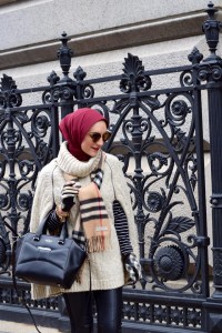A Day In The Lalz; Winter Cape Style; How to Style a Cape; Modest Fashion; Fashion Blogger; NYC; Streetstyle; Burberry Scarf and Gloves; Leather Leggings; Kate Spade Beau Bag; Hijabi Fashion 
